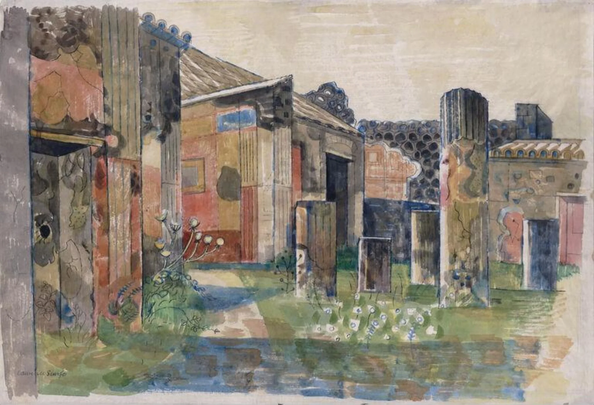The House of Castor and Pollux, Pompeii, by Scarfe, watercolor, 1952