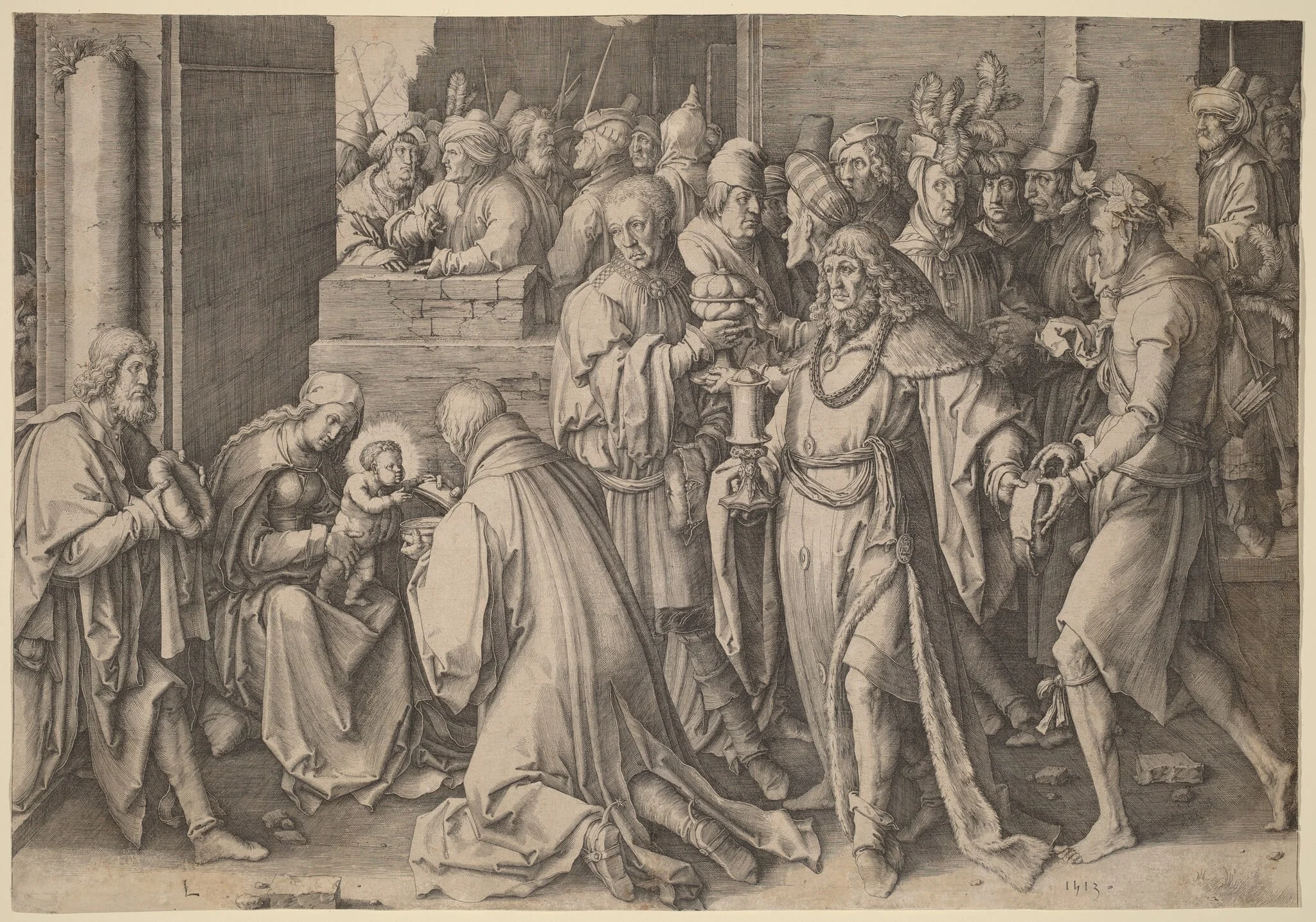 The Adoration of the Magi, by Lucas van Leyden, ink, 1513