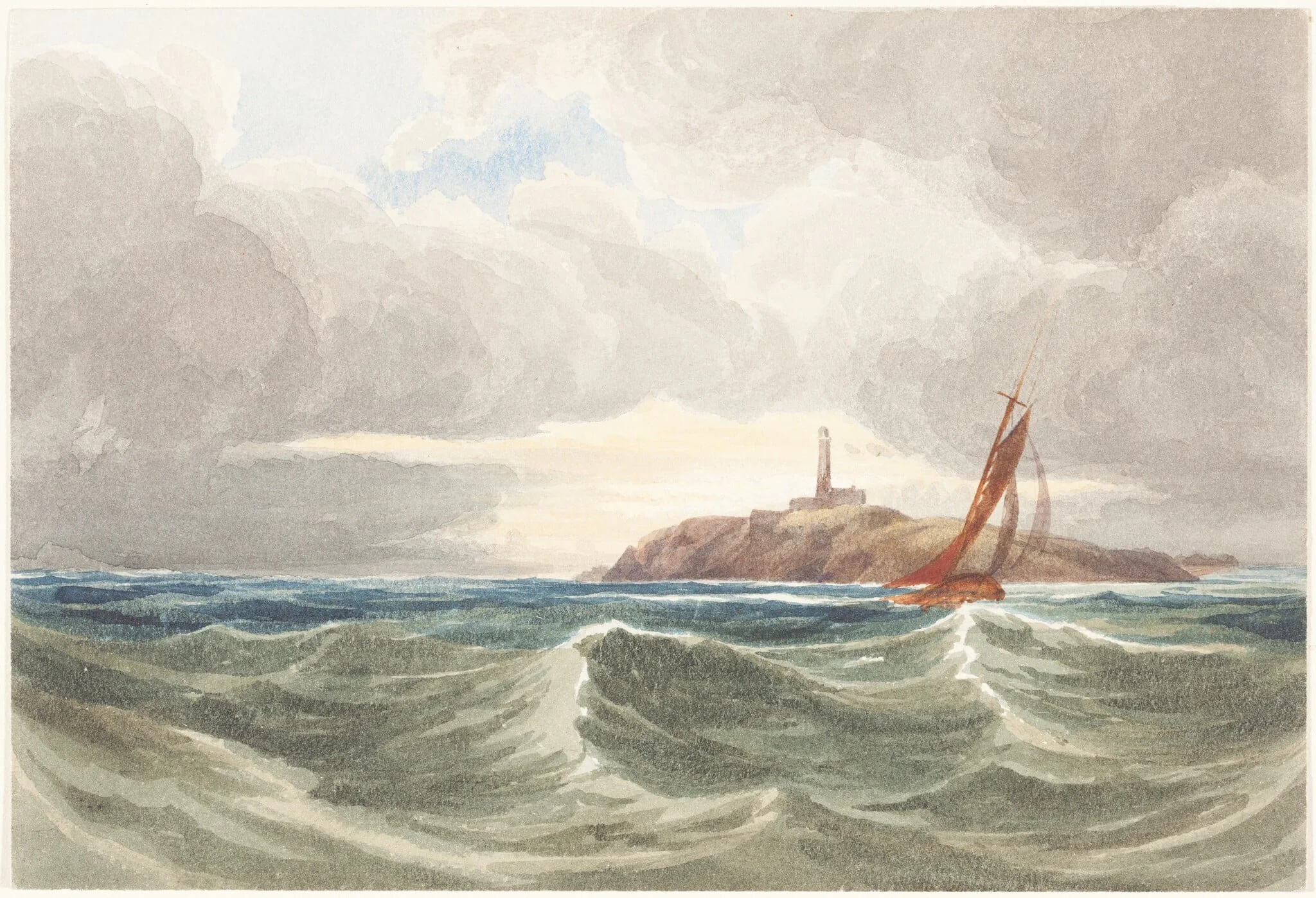 Seascape with Lighthouse, by James Bulwer, watercolor, 1834