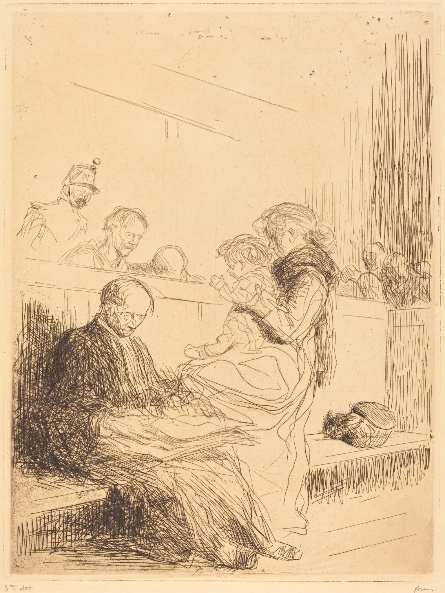 Le prévenu et l'enfant (The Prisoner and the Child), by Jean-Louis Forain, ink, 1909