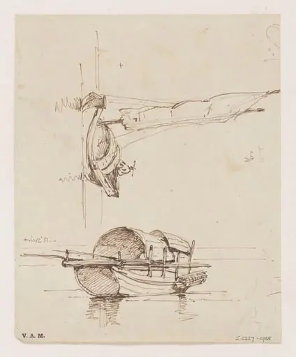 Two drawings of Tanka boats