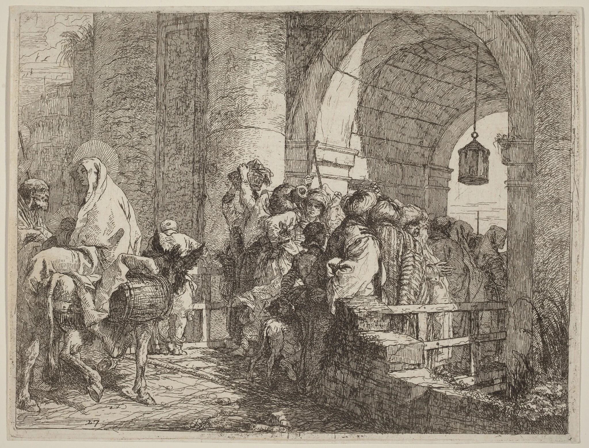 The Holy Family Arriving at a City Gate, by Giovanni Domenico Tiepolo, ink, 1753