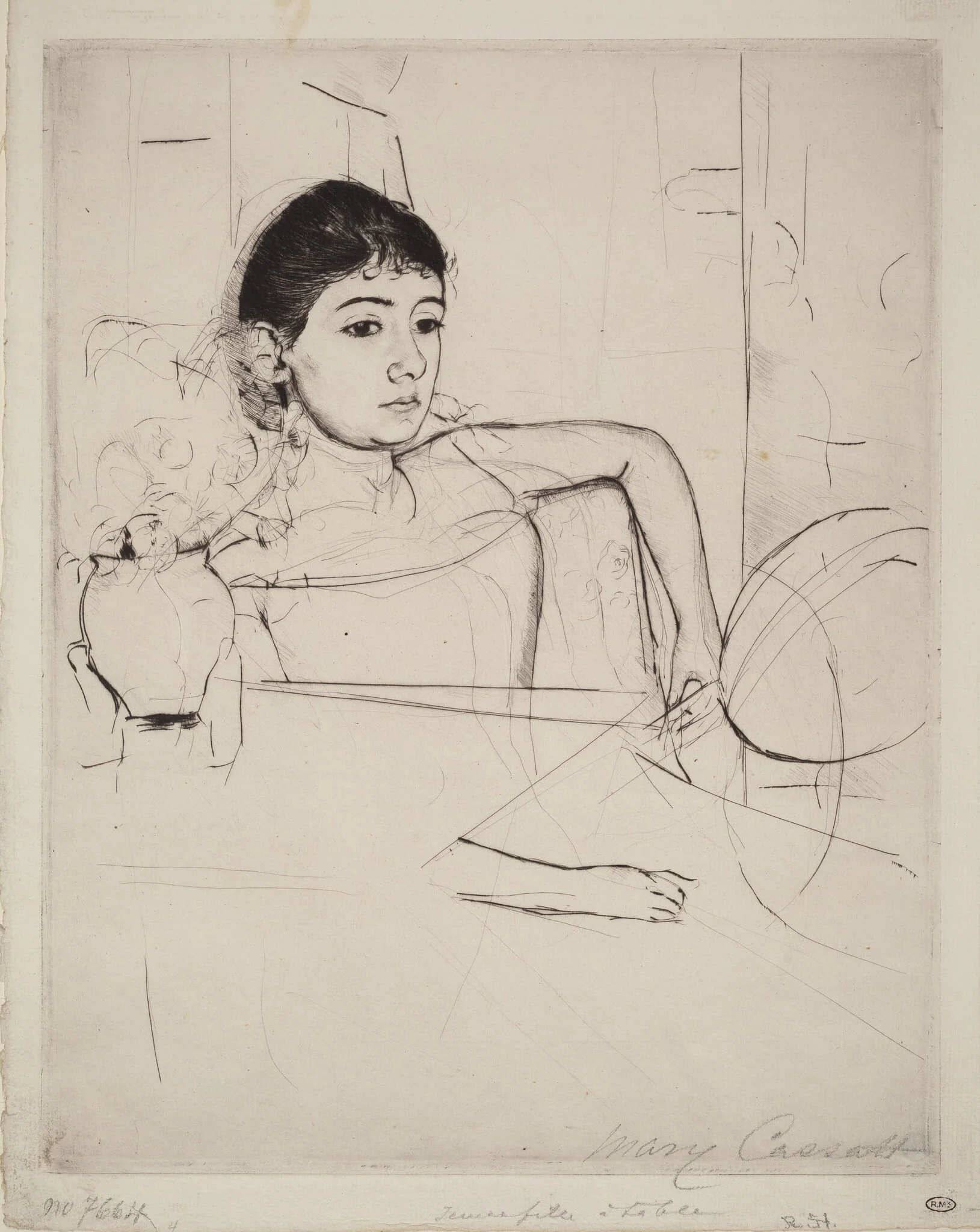 Mimi as a Brunette, by Mary Cassatt, ink, 1889