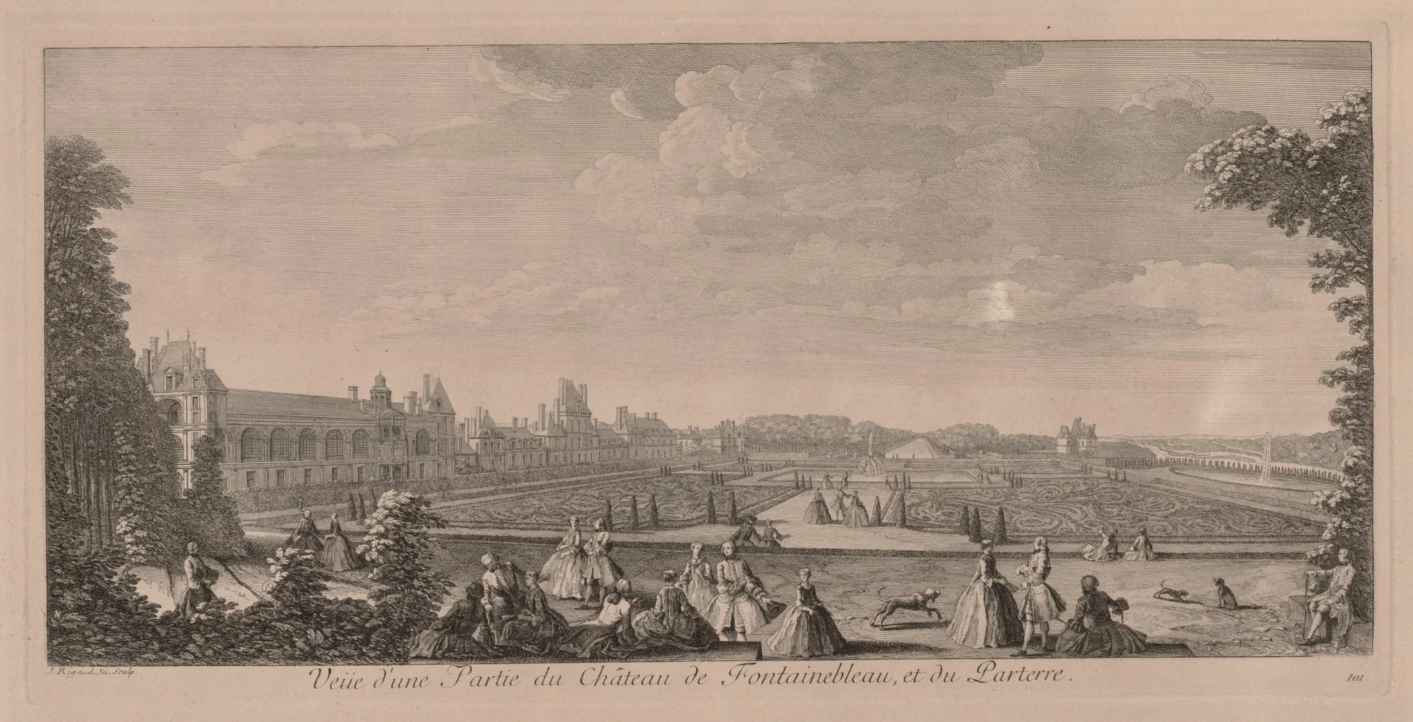 Chateau Fontainebleau and Gardens, by Jacques Rigaud, 1727