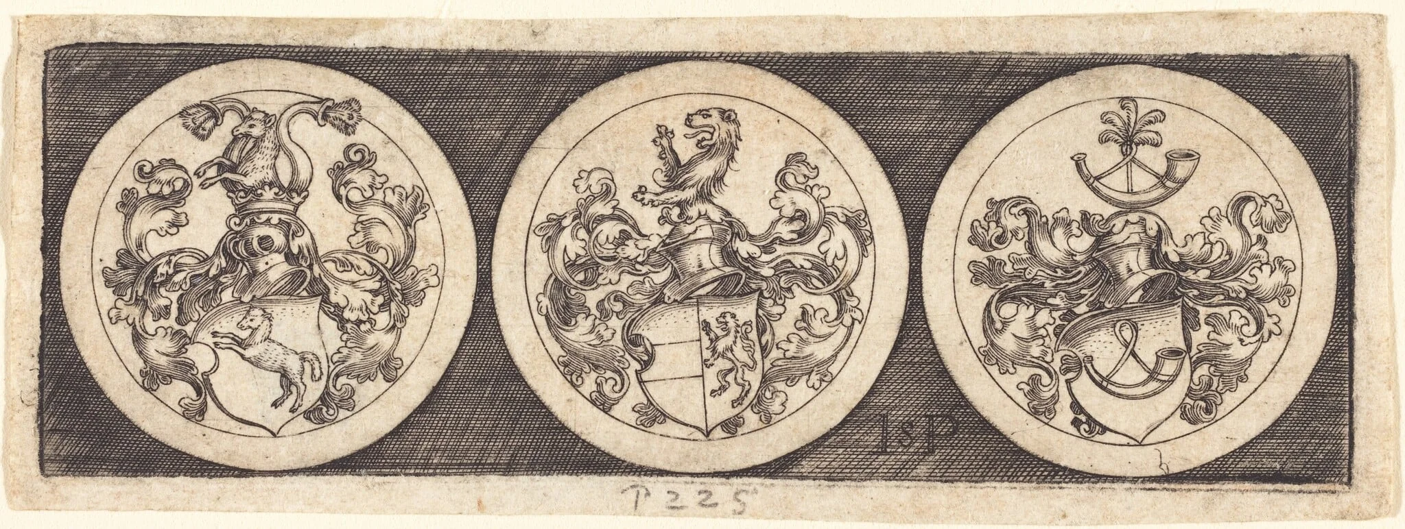 Three Medals with Coats of Arms, by Sebald Beham, ink, 1525