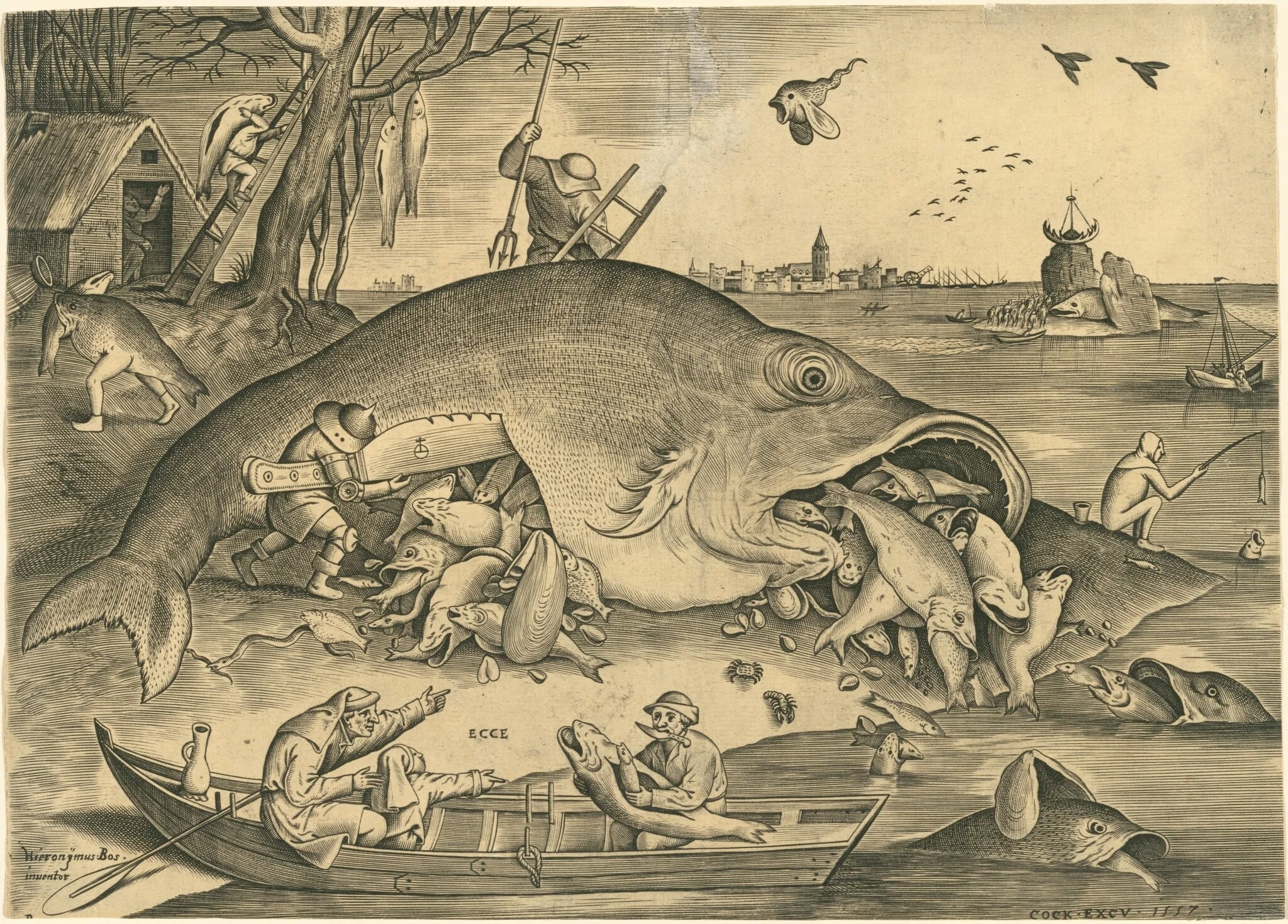 The Big Fish Eat the Little Fish, by Pieter van der Heyden, ink, 1557