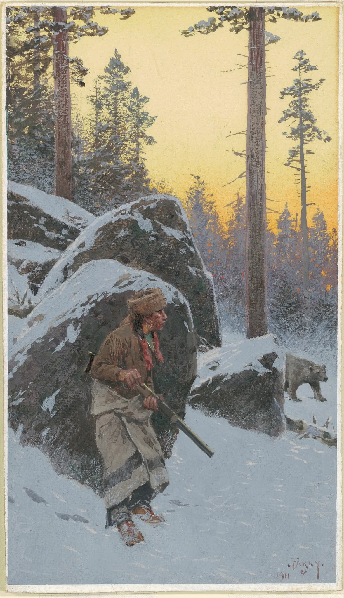 The Indian Bear Hunter, by Henry Farny, gouache, 1911