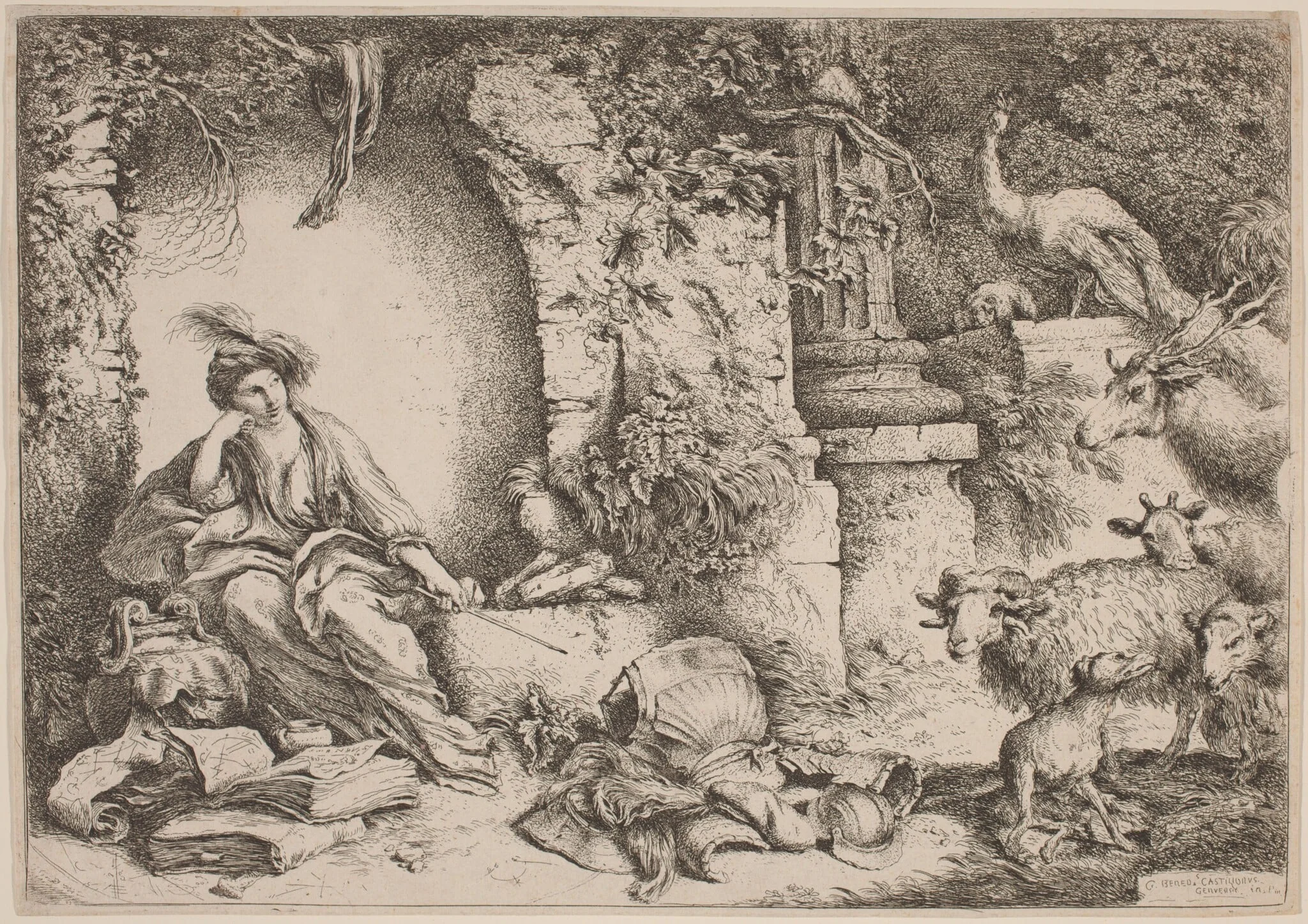 Circe Changing Ulysses' Men into Beasts, by Giovanni Benedetto Castiglione, ink, 1650