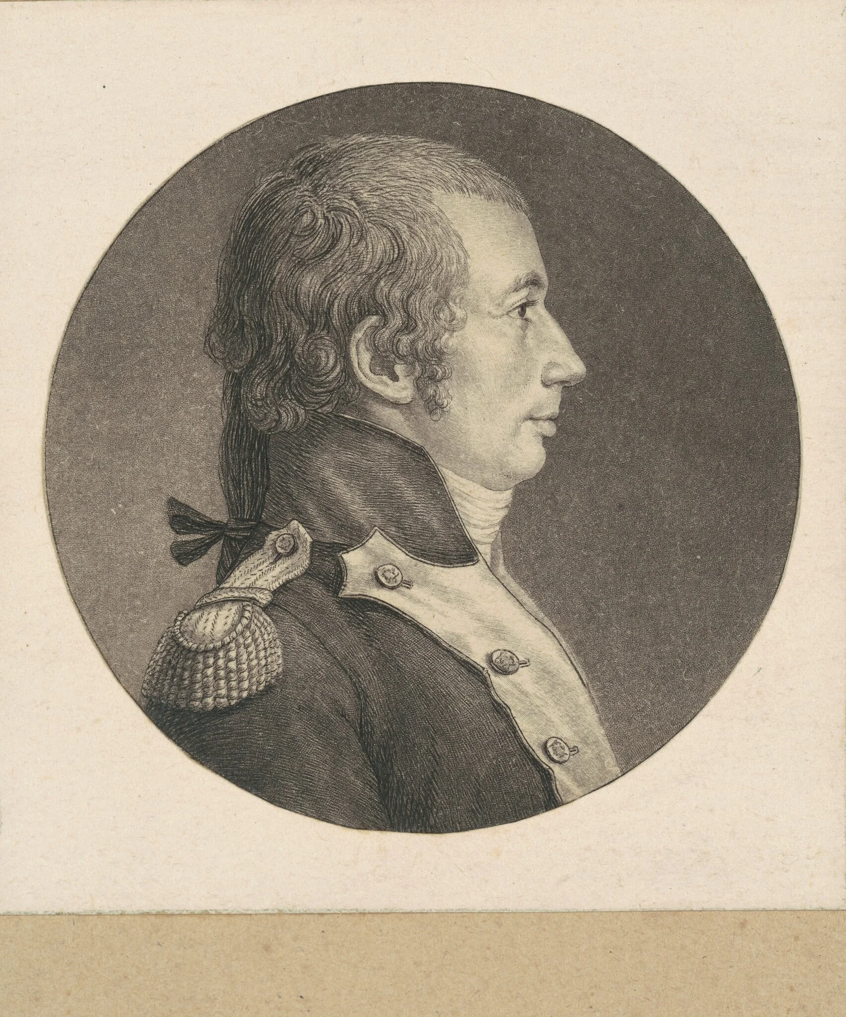 Unidentified Colonel of the French Infantry, by Charles Balthazar Julien Févret de Saint-Mémin, ink, 1797