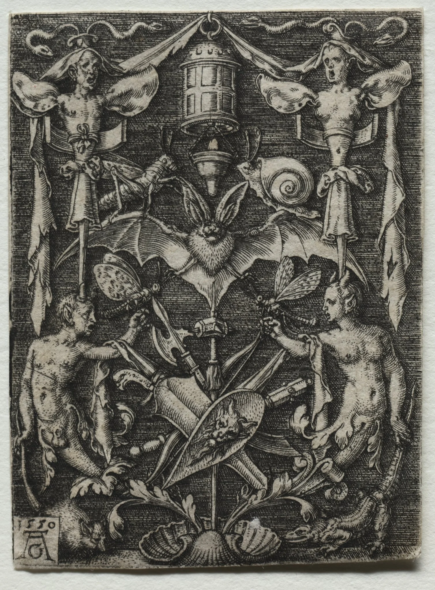Ornament Design with a Bat in the Center, by Heinrich Aldegrever, 1550
