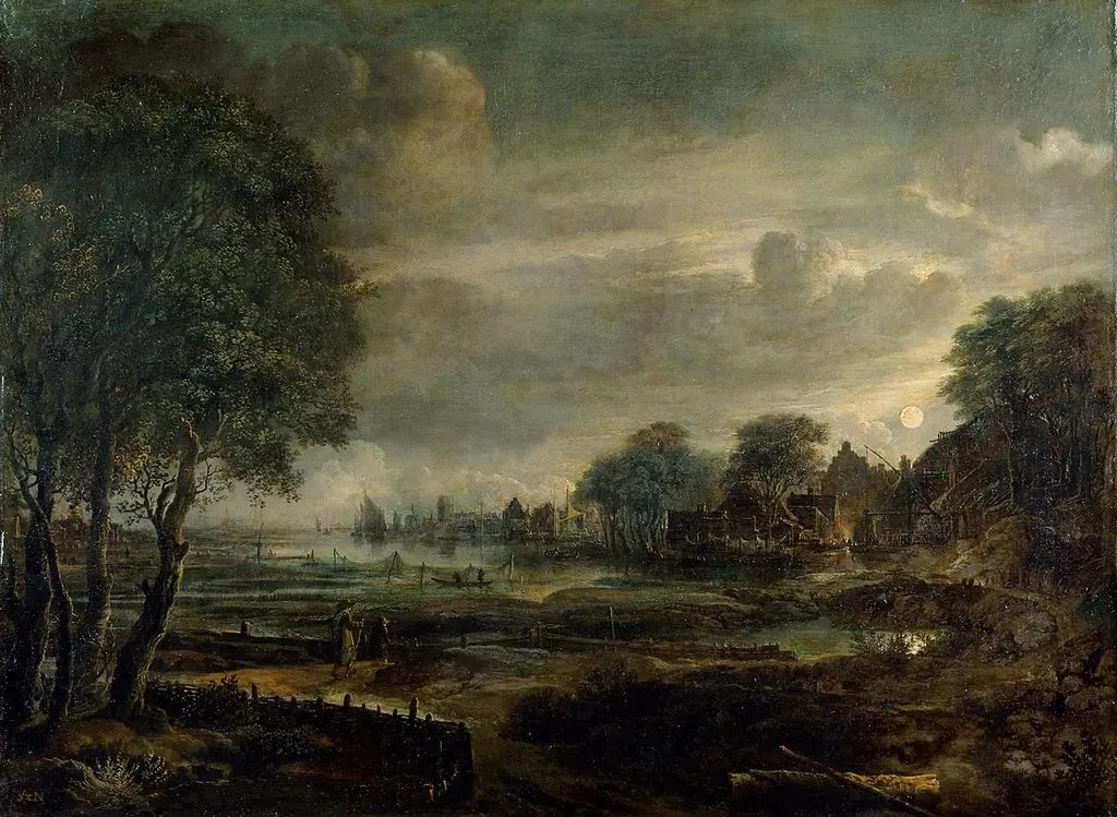 Moonlight Landscape with village