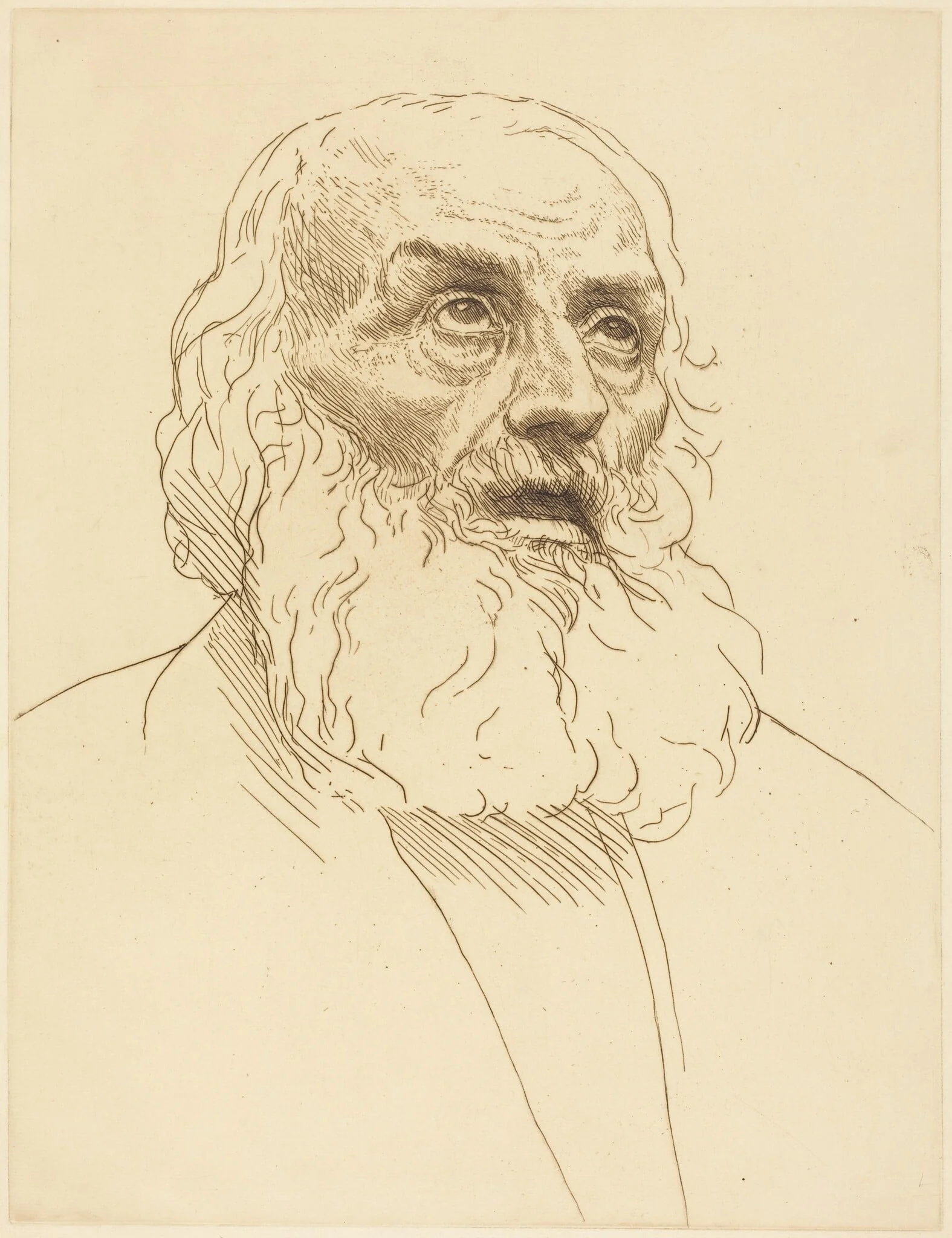 Study of an Old Man (Etude de vieillard), by Alphonse Legros, ink, 1874