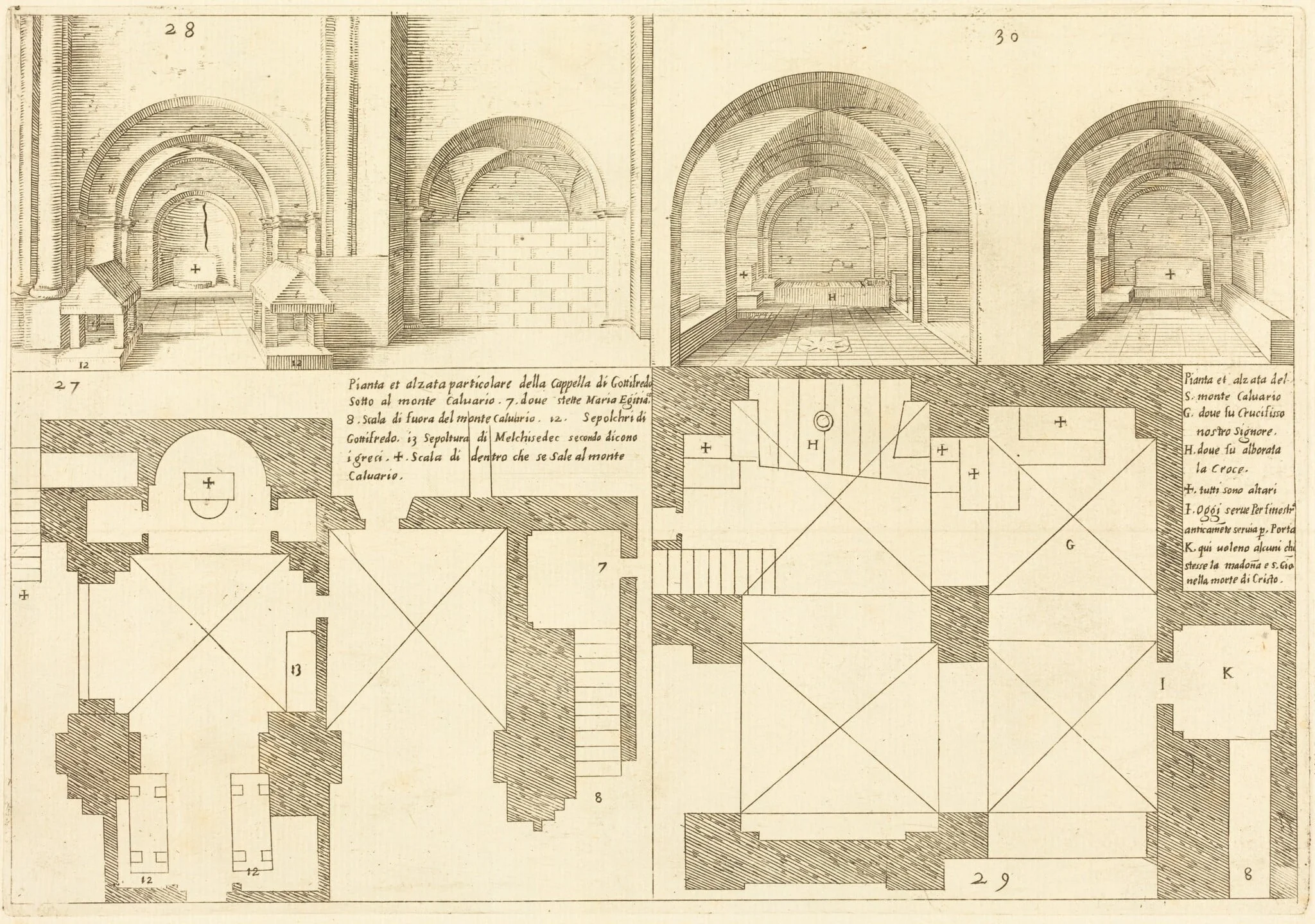 Plan and Elevation of the Chapel of Godefroy de Bouillon, by Jacques Callot, ink, 1619