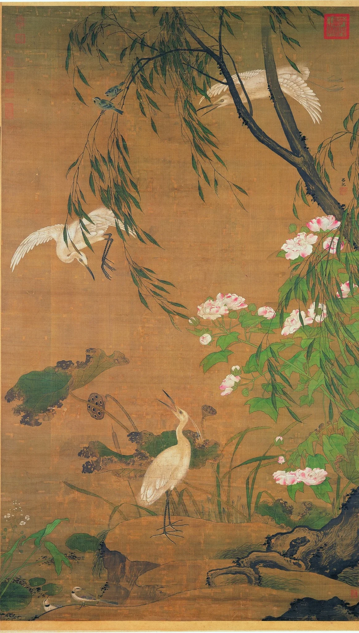 Egrets and Hibiscus in Autumn, by Lü Ji, unspecified