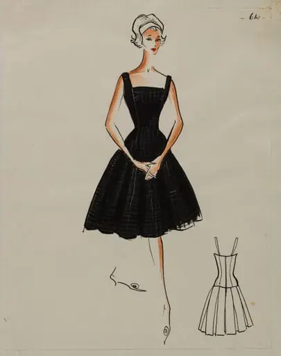 Robe noire à carreaux à bretelles et jupe évasée à plis creux
