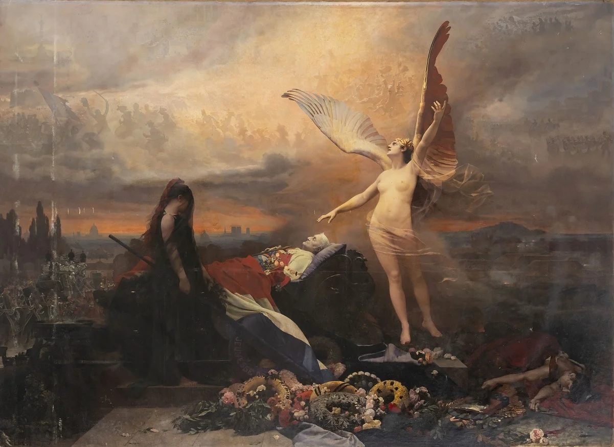 Funérailles et apothéose de Thiers, la France pleurant devant son corps., by Unknown, oil, 1877