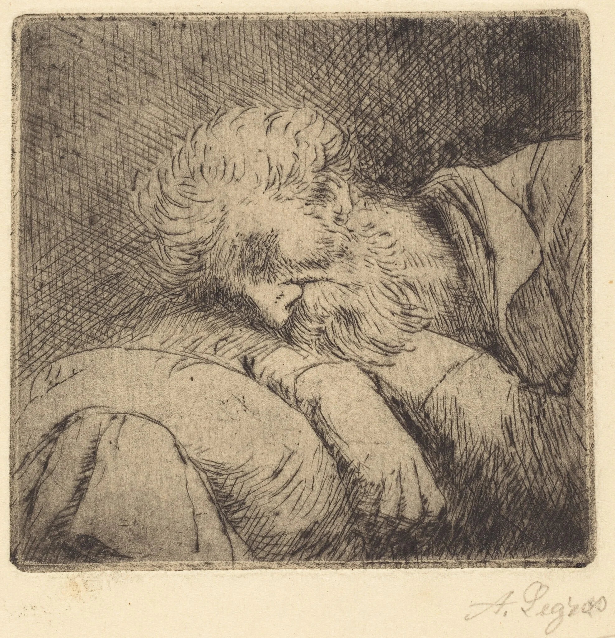Sleeping Beggar (Mendiant endormi), by Alphonse Legros, ink, 1874