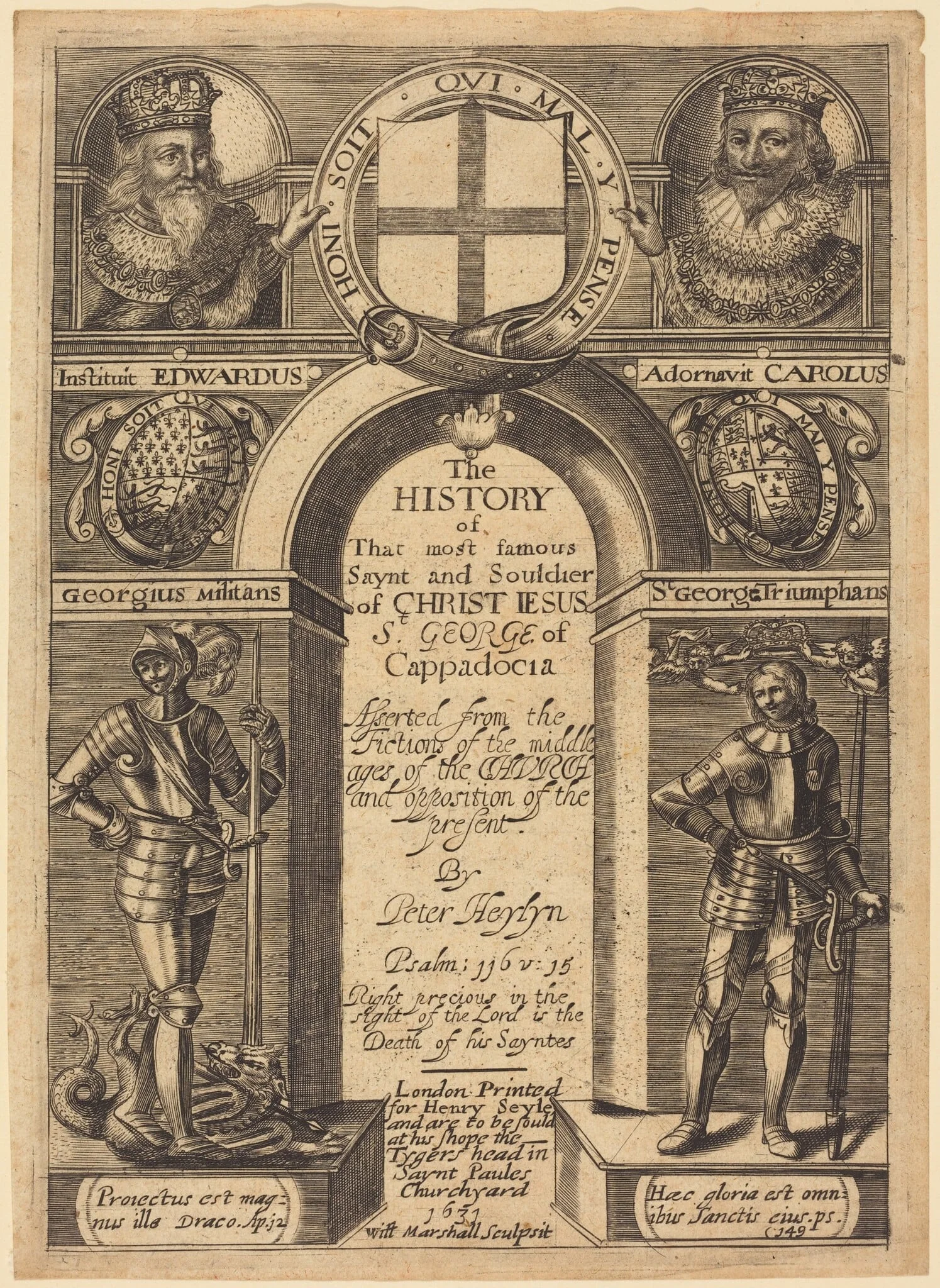 Frontispiece for Peter Heylyn's "The History of St. George of Cappadocia", by Edward Marshall, ink, 1631