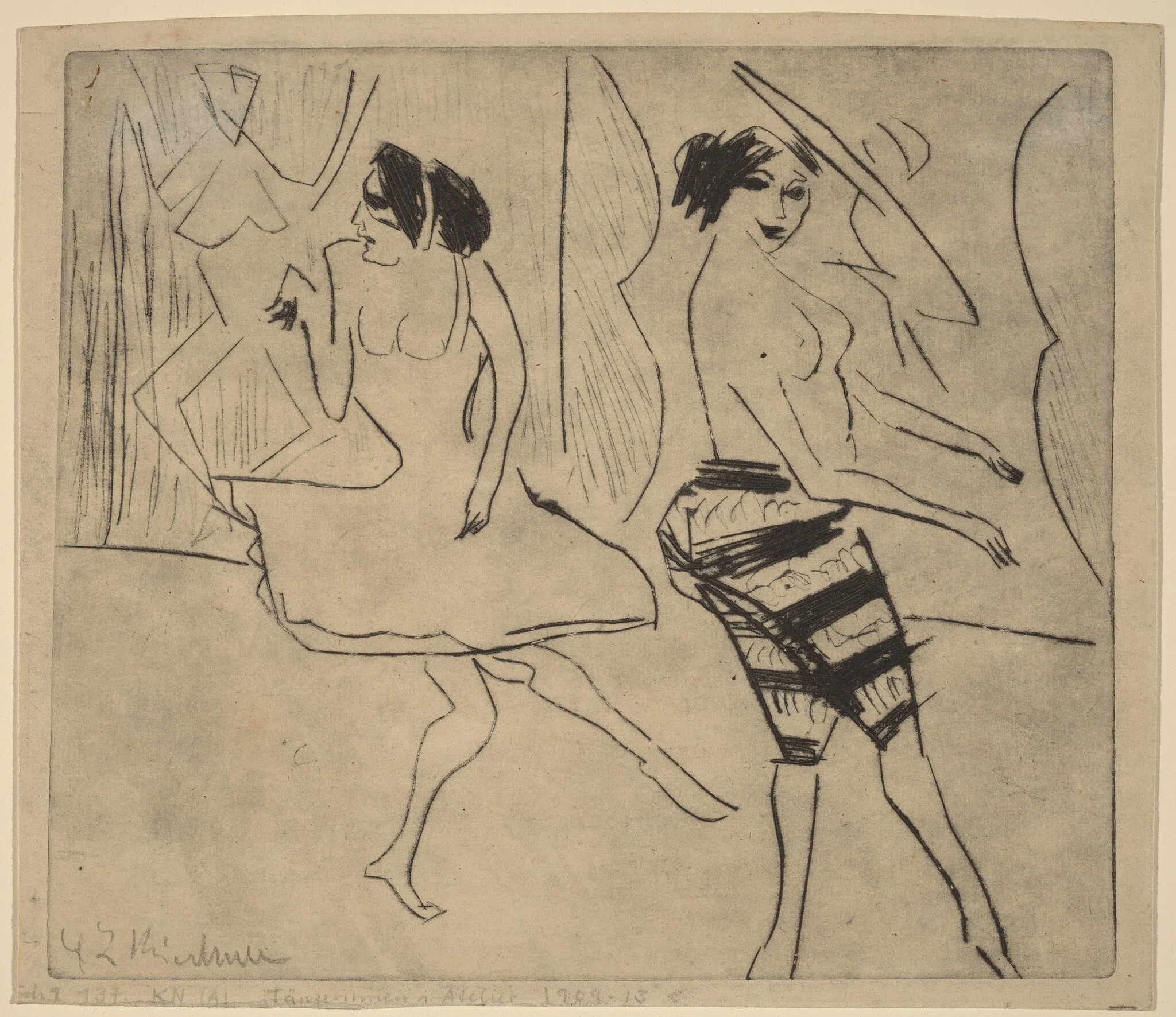 Dancers in Studio, by Ernst Ludwig Kirchner, ink, 1911