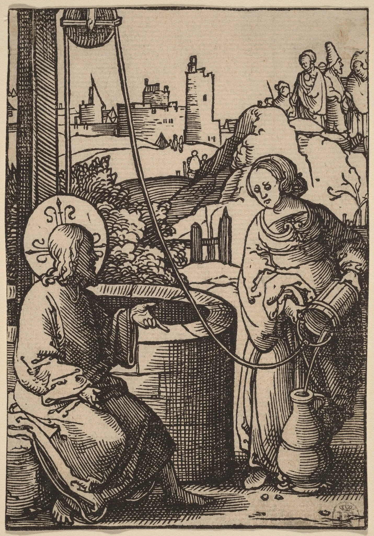 Christ and the Woman of Samaria, by Lucas van Leyden, ink, 1522