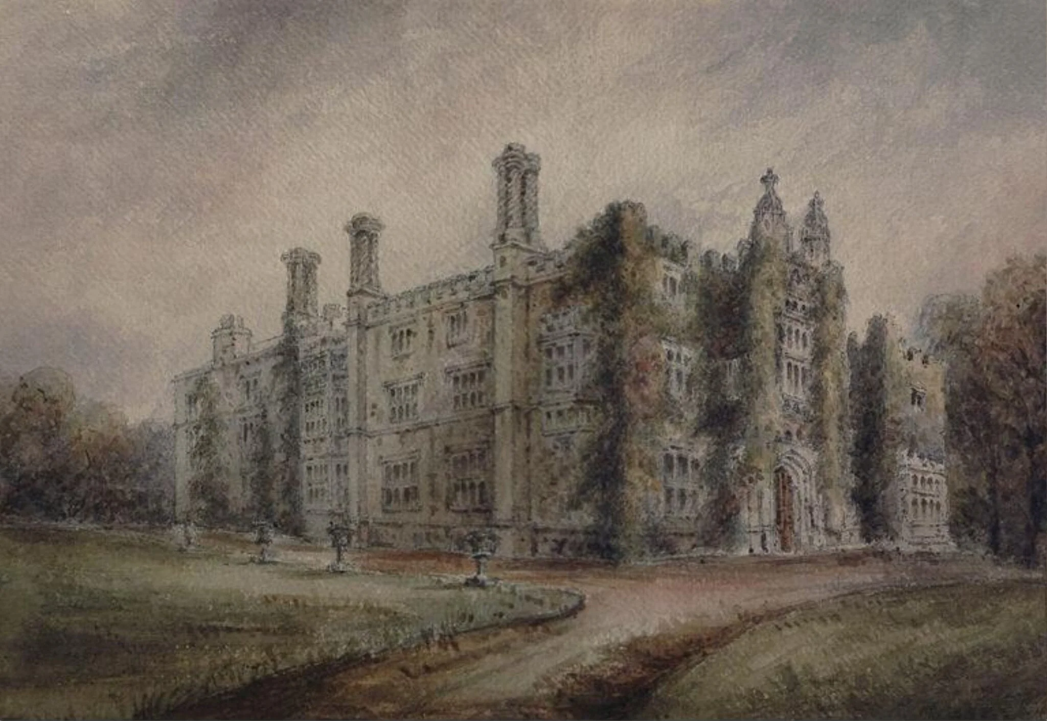 Drakelow Hall, by Unknown, watercolor, 1870