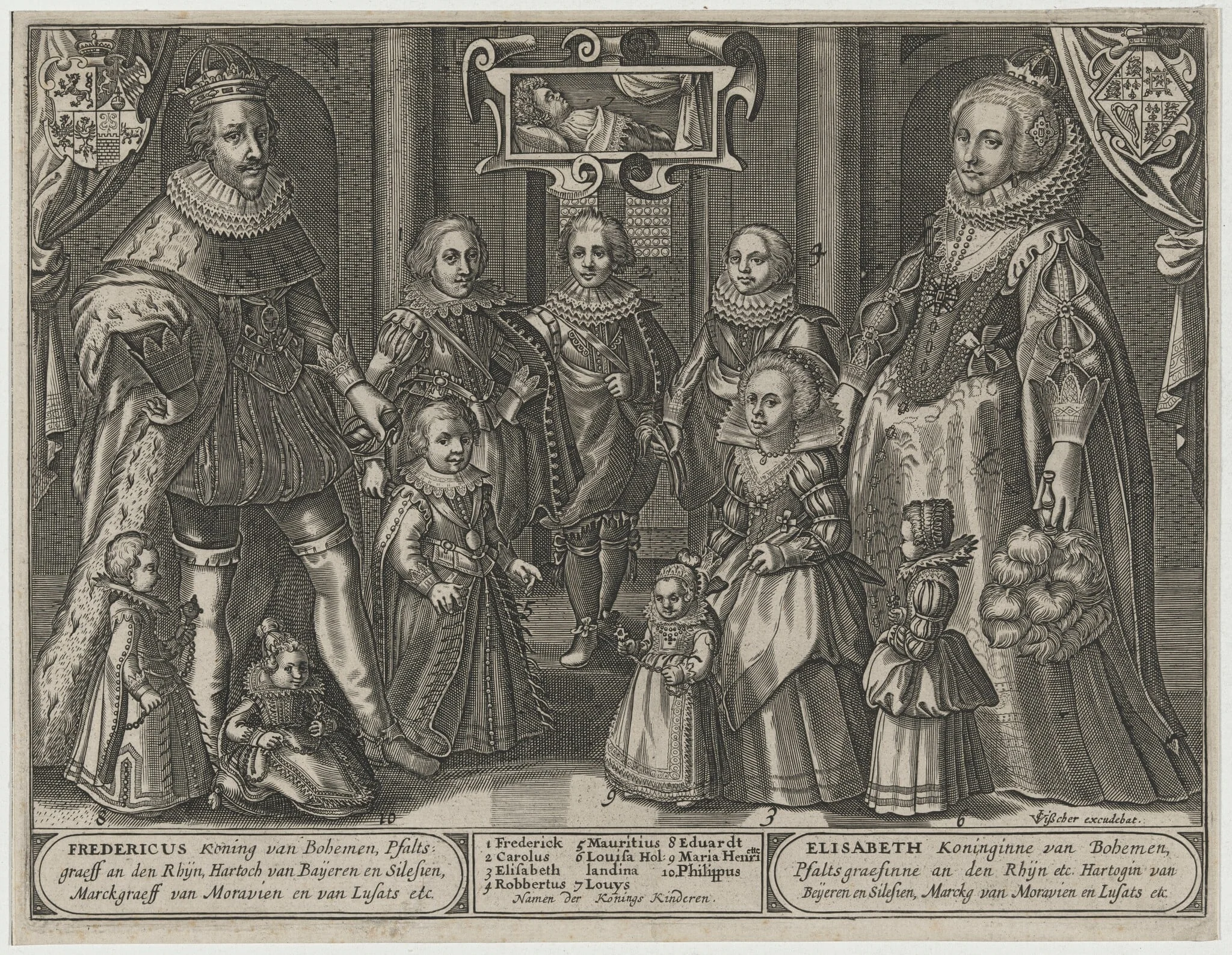 Frederick V, King of Bohemia, Elizabeth and Their Family, by Claes Jansz Visscher, ink, 1619