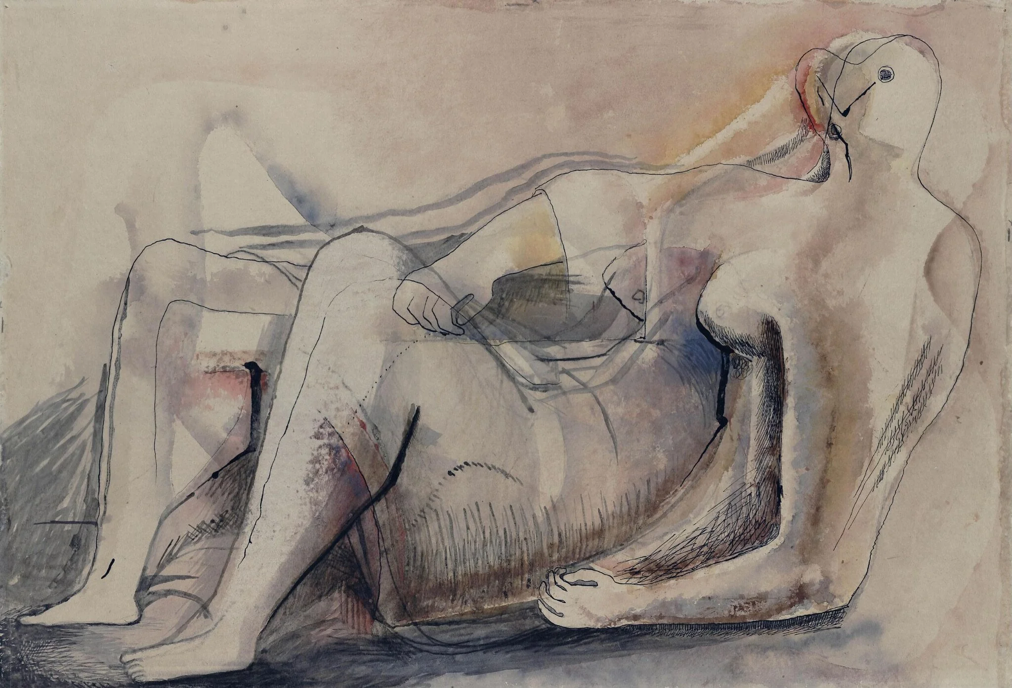 Reclining Figure, by Henry Spencer Moore, watercolor, 1933