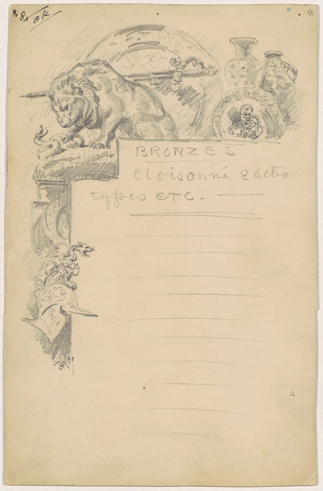 Study for "Bronzes", by James Henry Moser, graphite, 1890