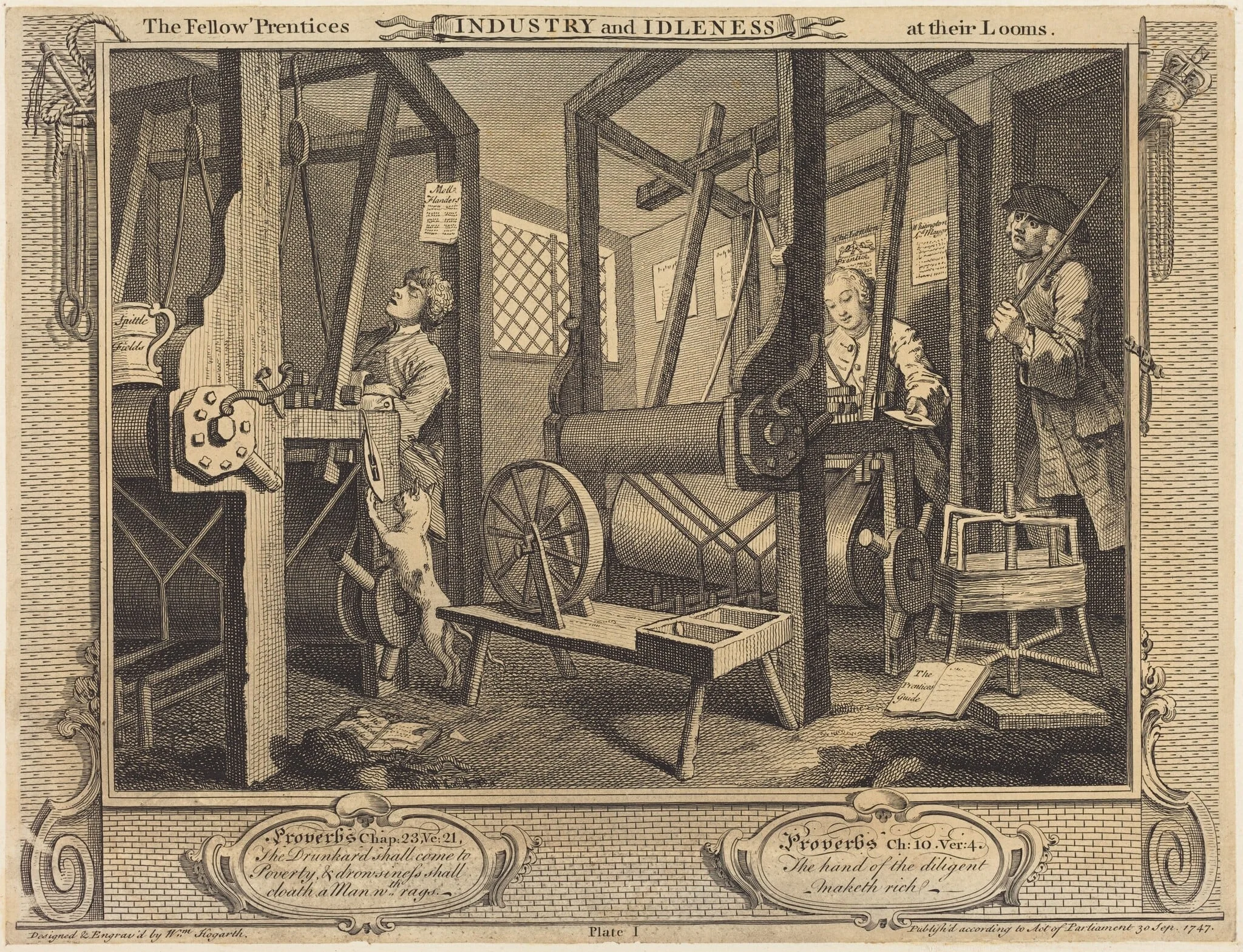 The Fellow 'Prentices at Their Looms, by William Hogarth, ink, 1747