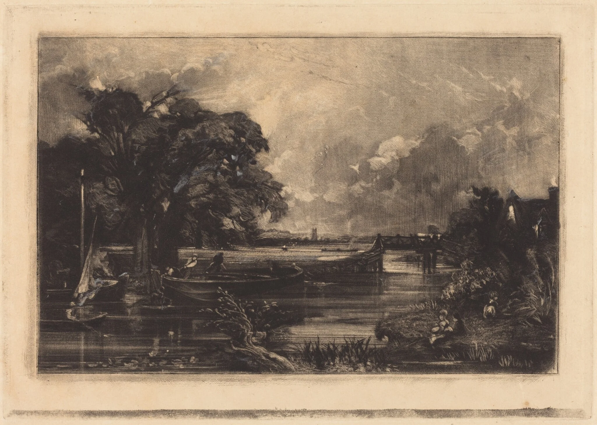 River Stour, Suffolk, by David Lucas, ink, 1830