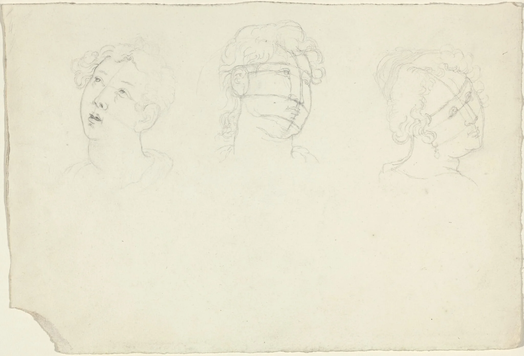 Head of Mary Magdalen and Two Saints (?), by John Flaxman, graphite, 1790