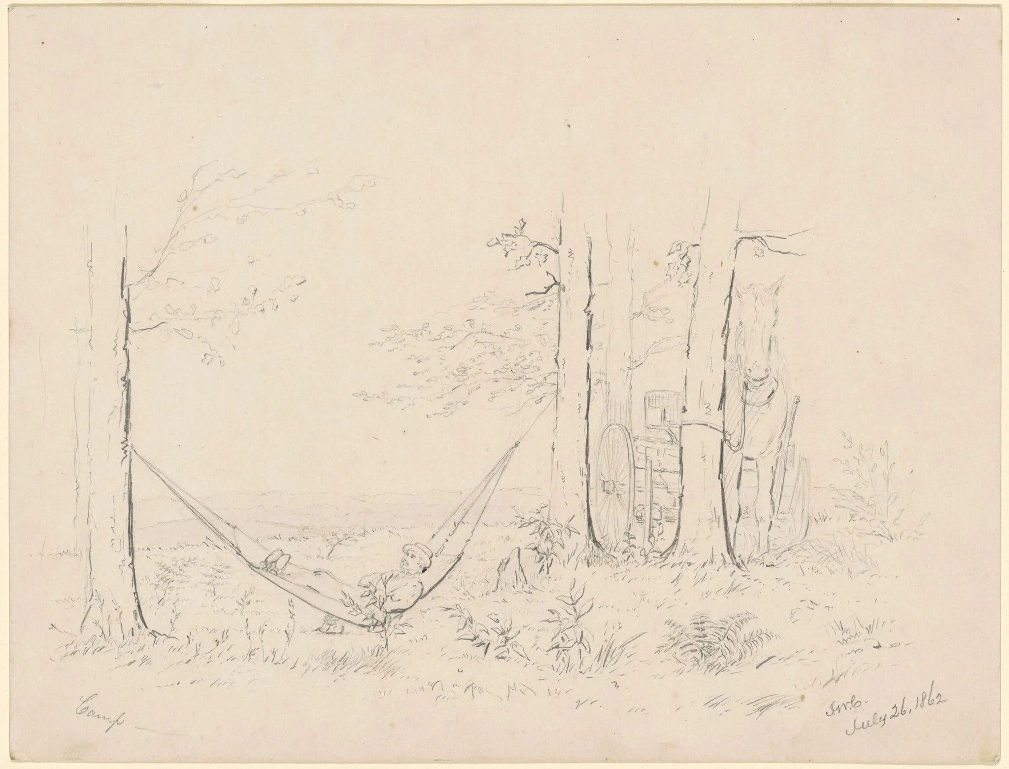 Camp, by James Wells Champney, graphite, 1862