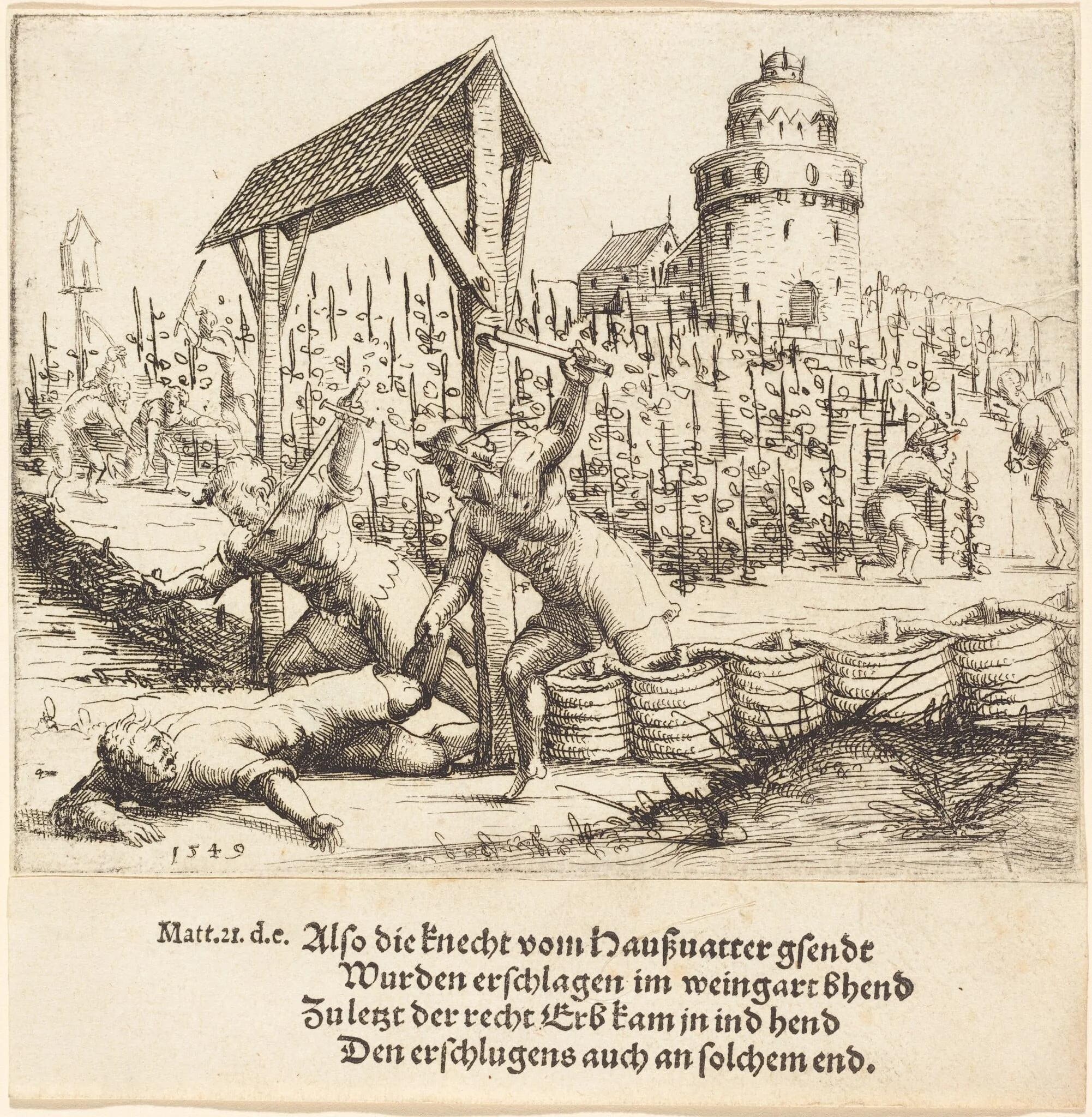 The Parable of the Wicked Husbandmen, by Augustin Hirschvogel, ink, 1549