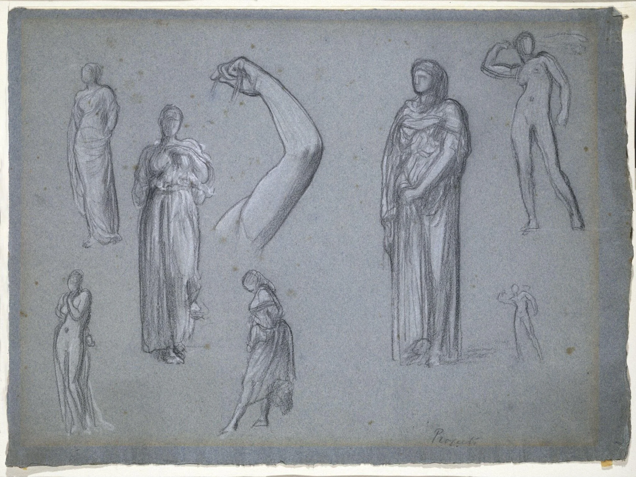 Studies of Seven Figures and a Left Arm, by Frederic, Lord Leighton, 1850