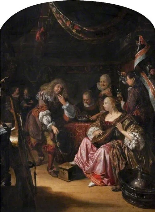 A Brothel Scene, by Matthijs Naiveu, oil, 1696