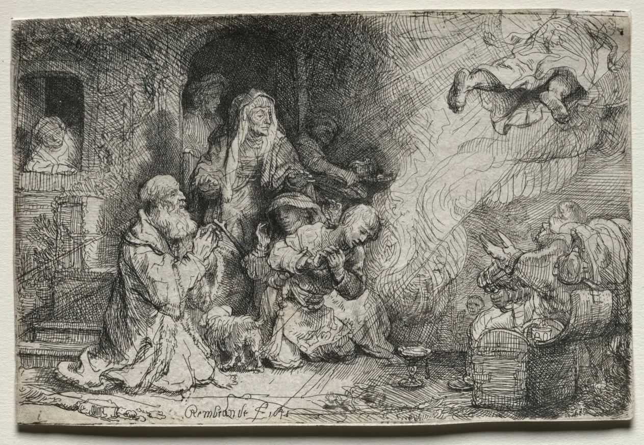 The Angel Departing from the Family of Tobit, by Rembrandt, 1641
