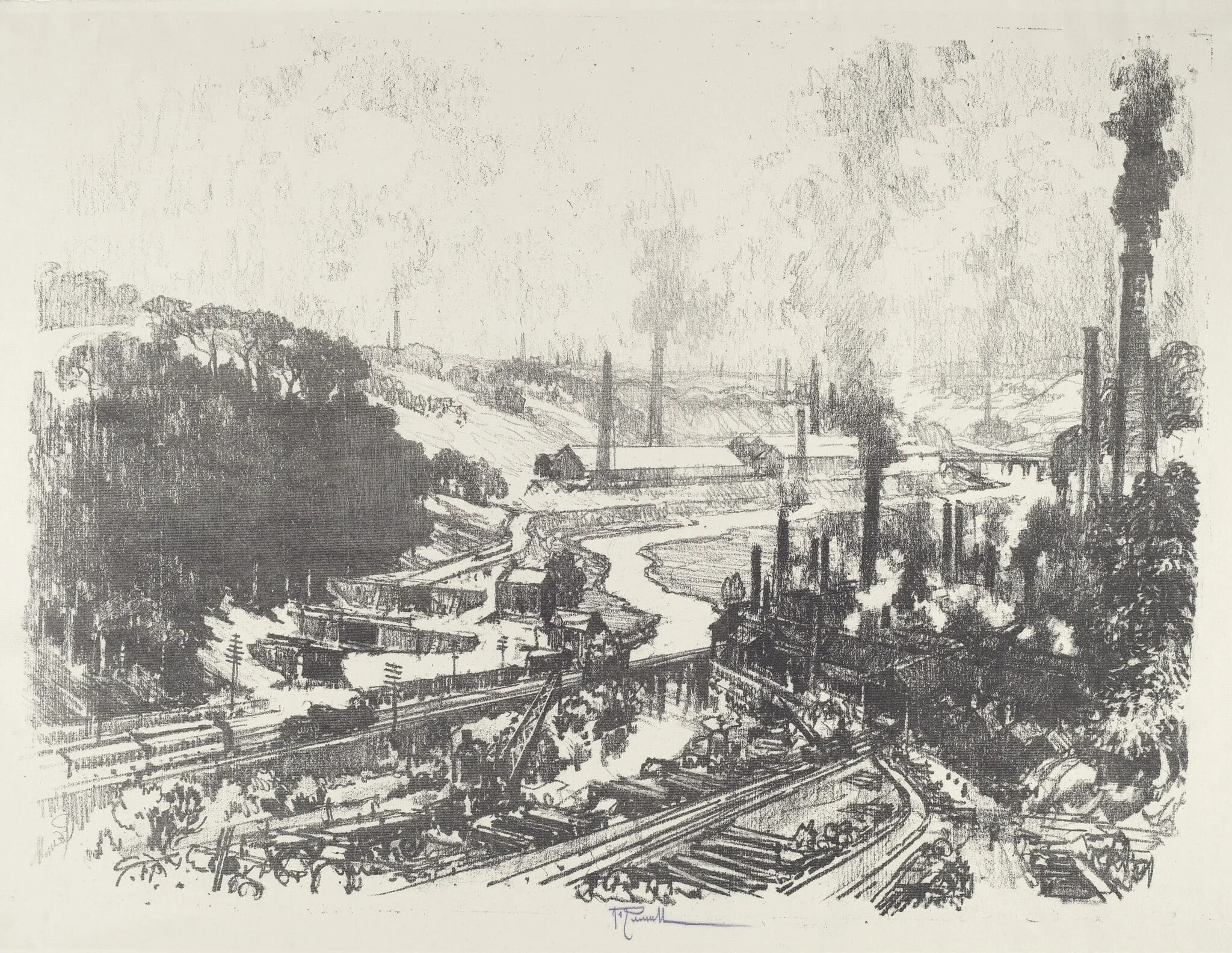 Munition Works, by Joseph Pennell, ink, 1916