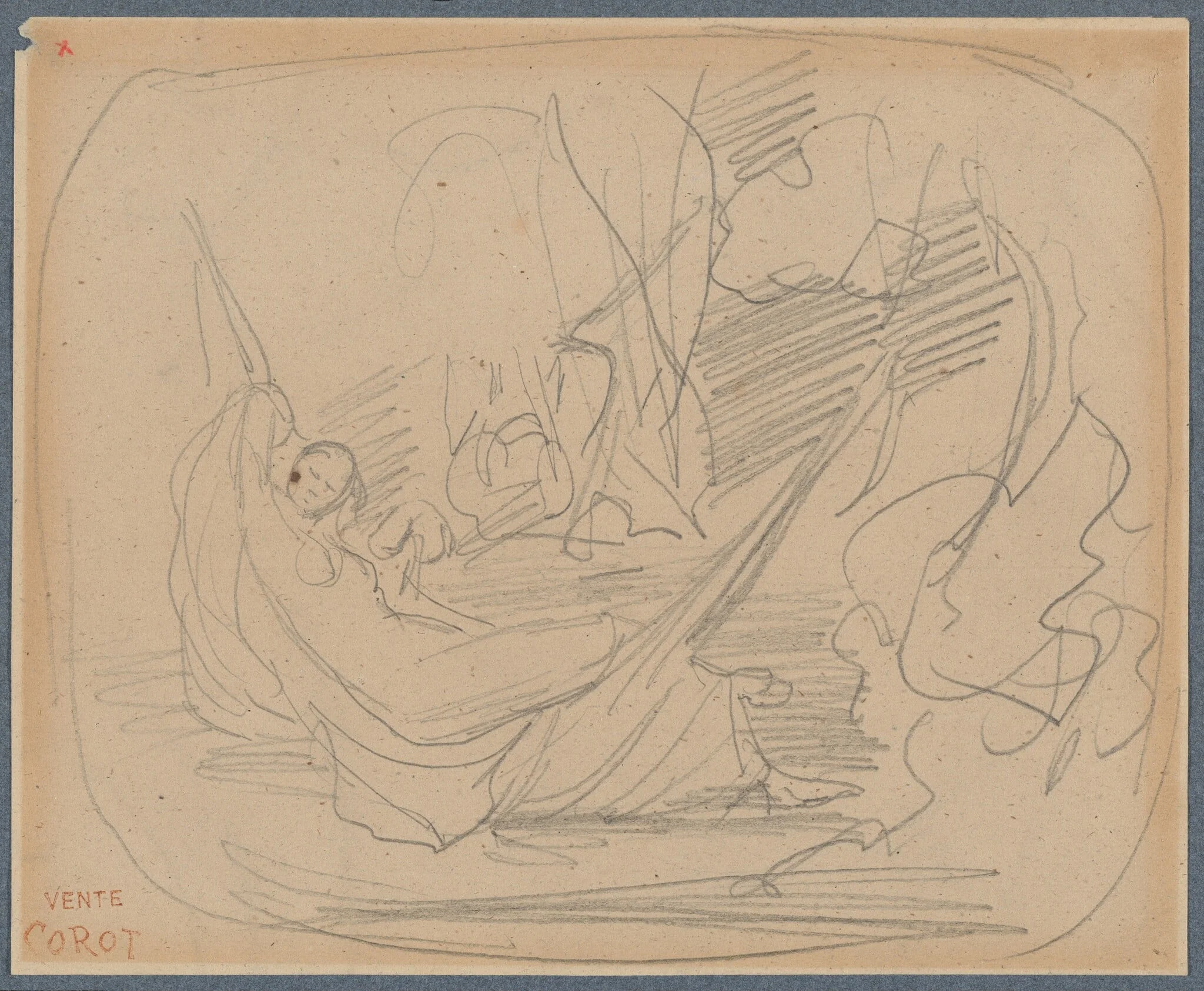 Woman in a Hammock, by Jean Baptiste Camille Corot, graphite, 1836