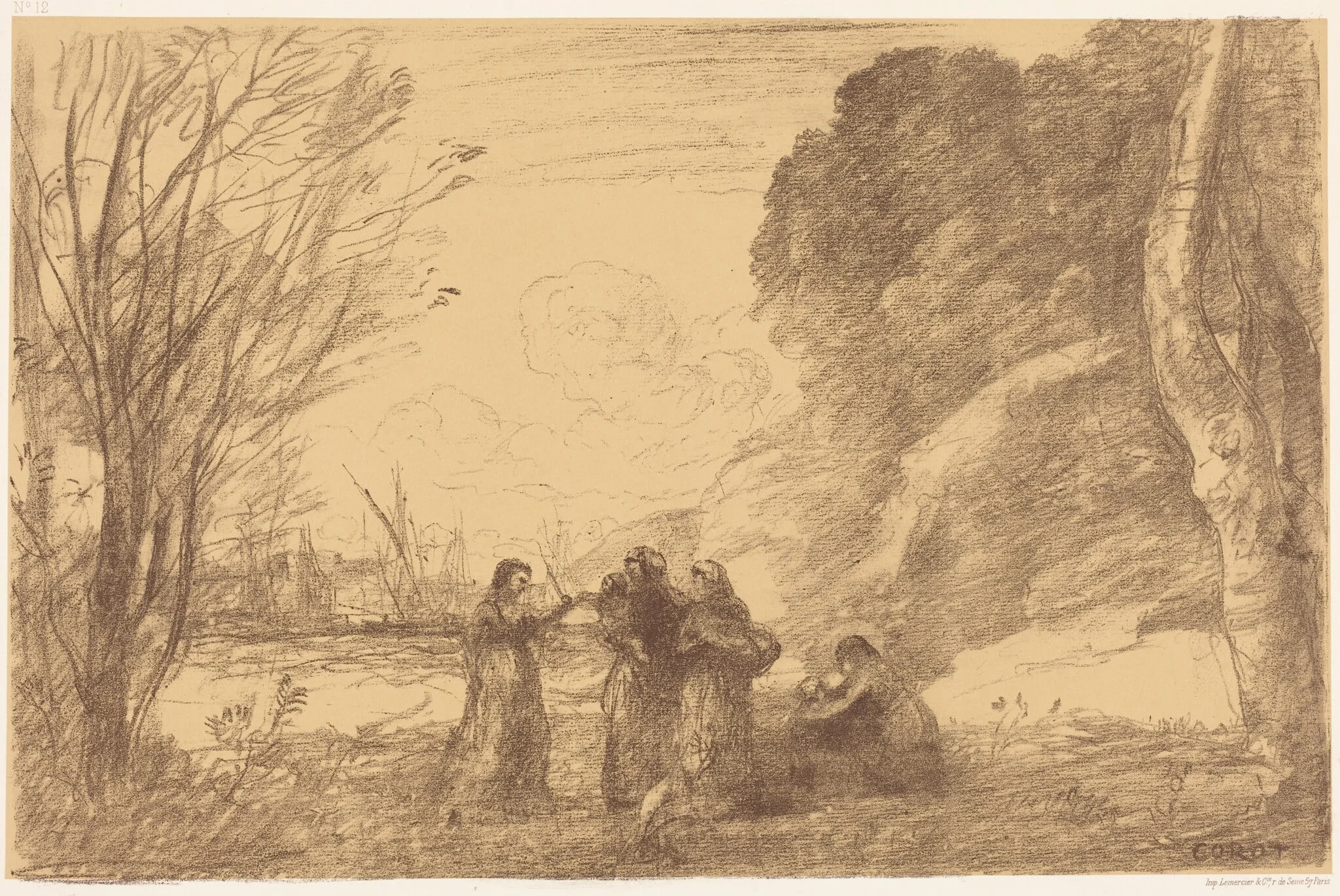 Family at Terracina (Une famille a terracine), by Jean Baptiste Camille Corot, ink, 1871