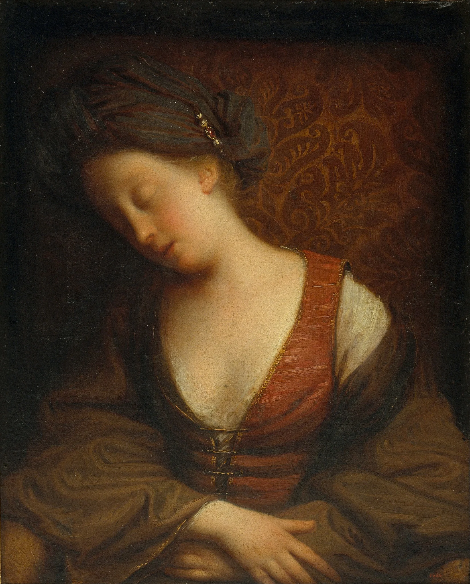 Young Woman Sleeping, by Jean-Baptiste Santerre, oil, 1710