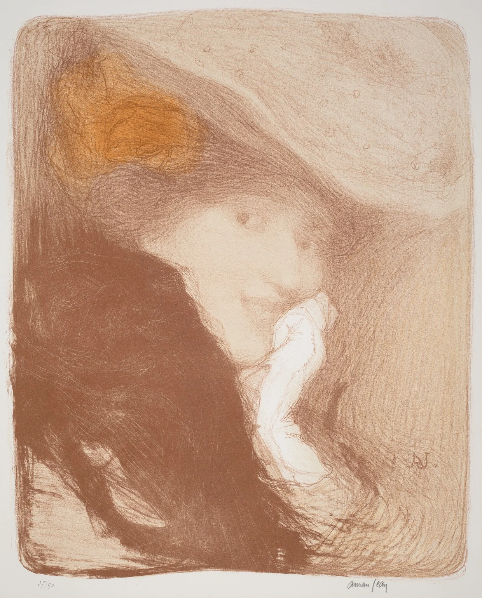 La Rieuse: Madame Albert Besnard, by Edmond Aman-Jean, ink, 1897