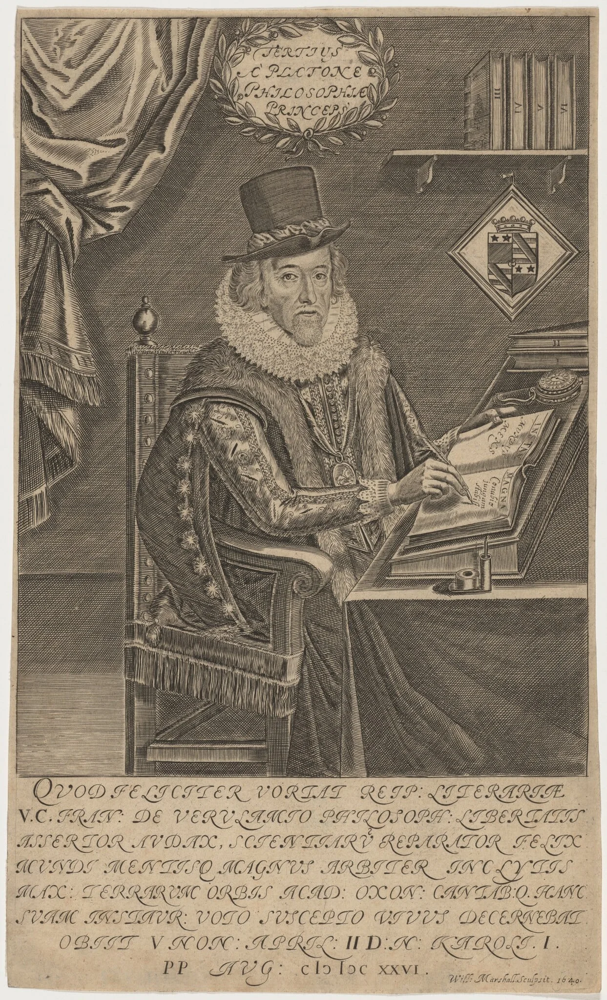 Francis Bacon, by William Marshall, ink, 1640