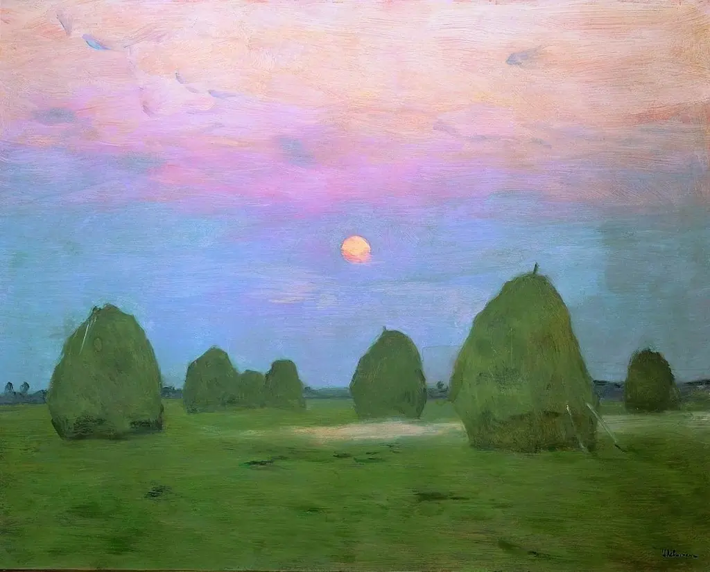 Dusk. Haystacks