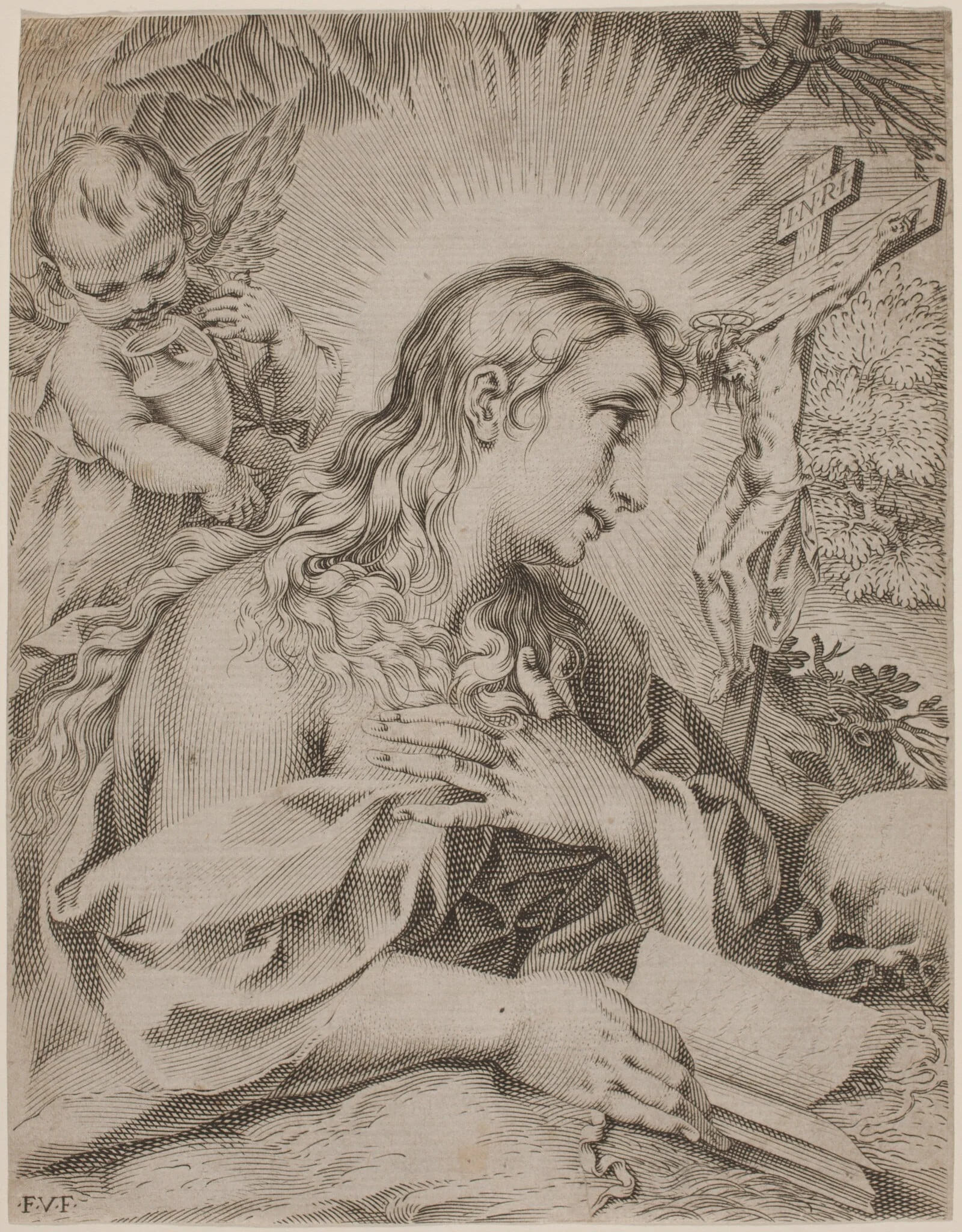 The Penitent Magdalene, by Francesco Villamena, ink, 1601