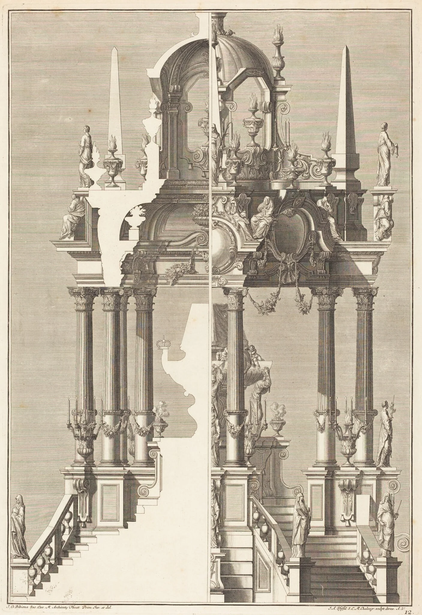 Catafalque, by Johann Andreas Pfeffel I, ink, 1740
