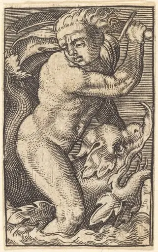 Sea-God on a Dolphin Riding to the Left