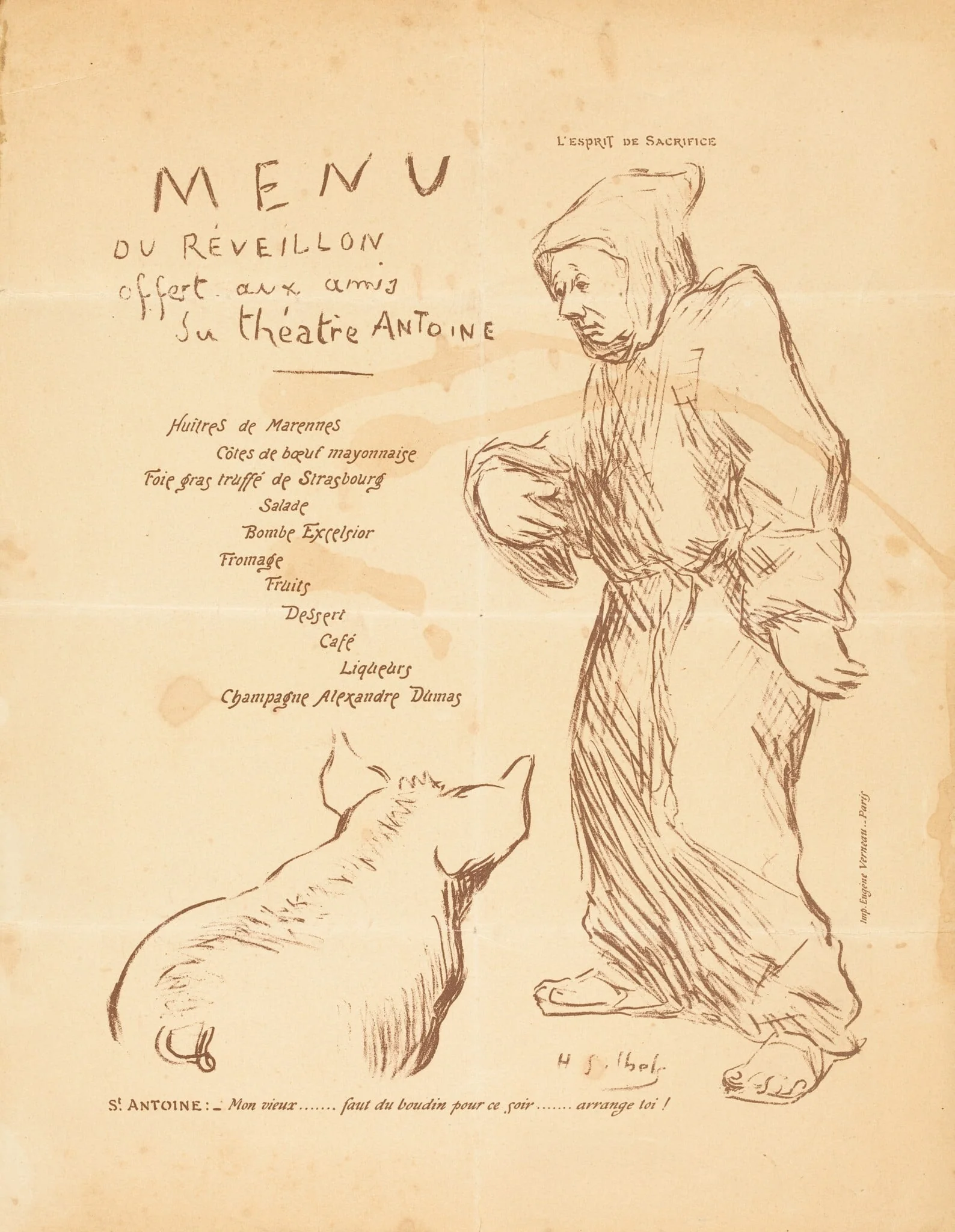 Menu du réveillon offert aux amis du Théâtre Antoine, by Henri-Gabriel Ibels, ink, 1894