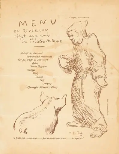 Menu du réveillon offert aux amis du Théâtre Antoine