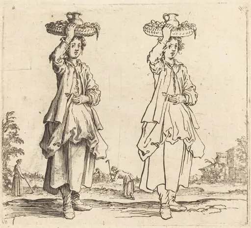 Peasant Woman with Basket on Head, Front View