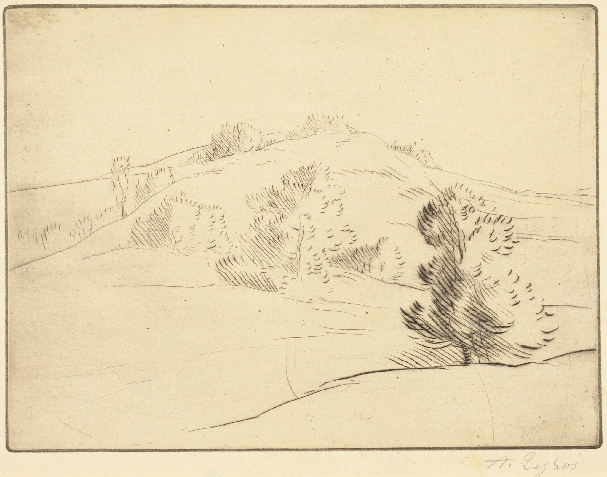 Small Hill (Le coteau), by Alphonse Legros, ink, 1874